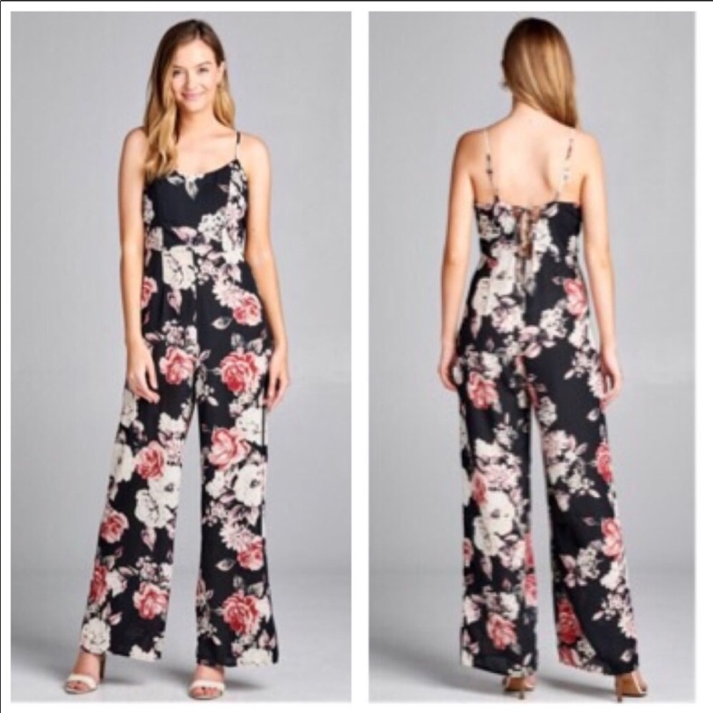 Black Floral Cross Jumpsuit